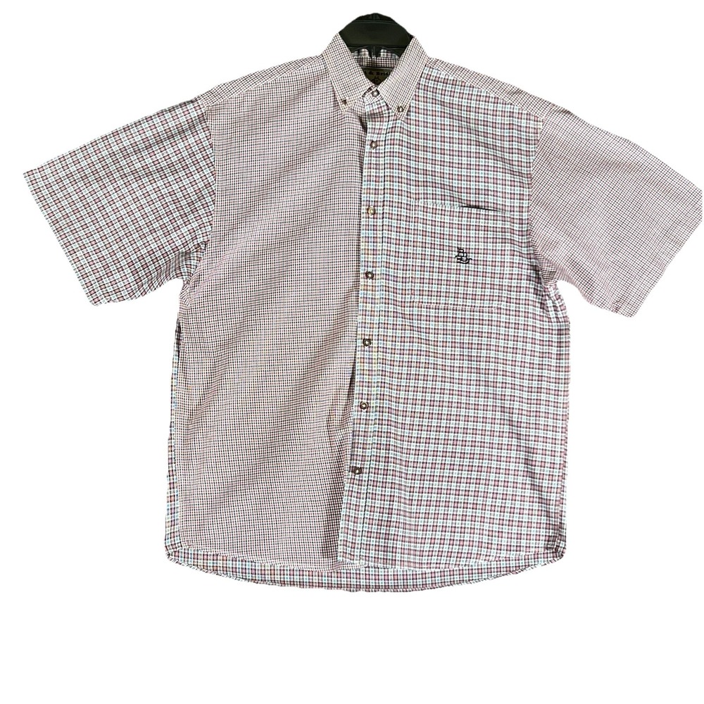 Bit & Bridle Mens Shirt XL Multicolor Check Short Sleeve Button Down 100% Cotton